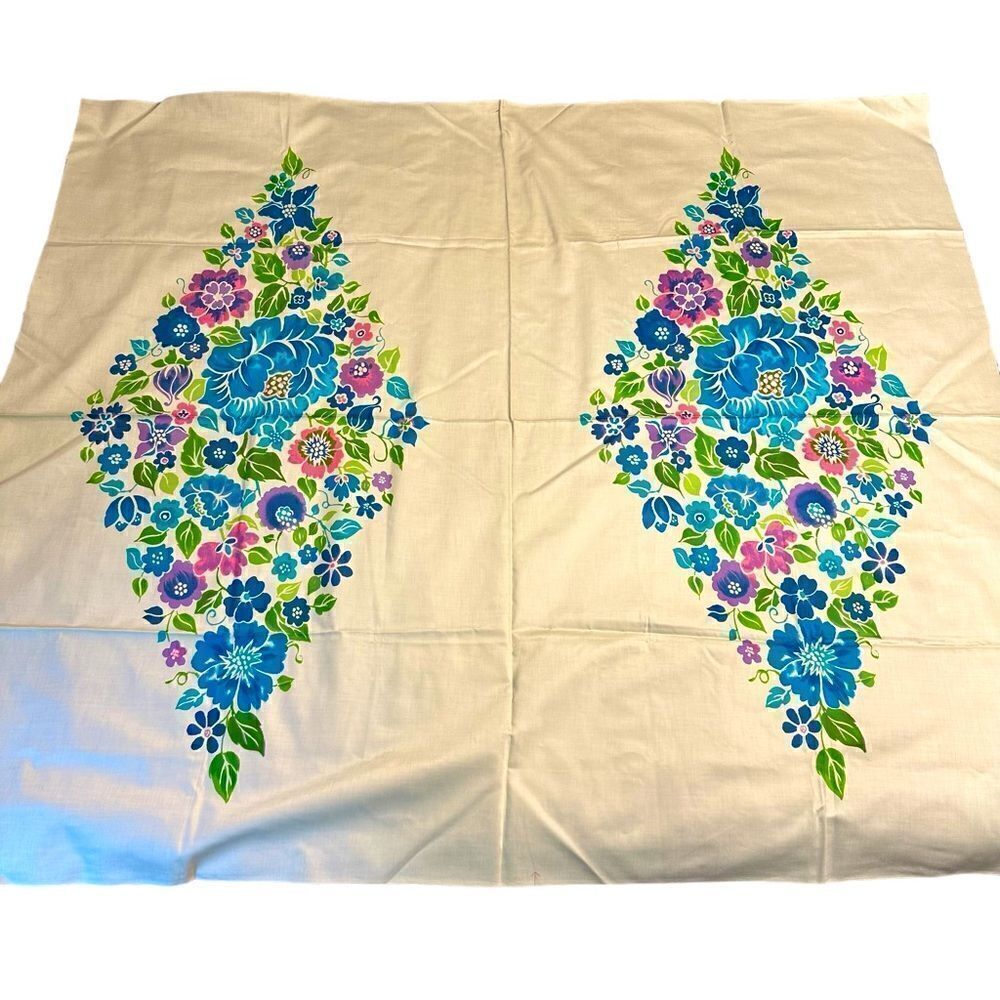 Turquoise, Green and Pink floral Printed fabric panel NIB